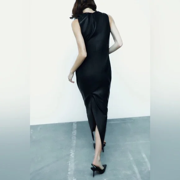 Zara Black Faux Leather Midi Dress - Picture 14 of 17